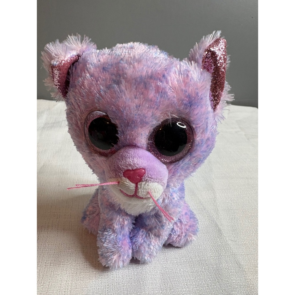 Ty Beanie Boos Cassidy Cat Purple Pink Lavender Glitter Eyes Plush Stuffed Toy